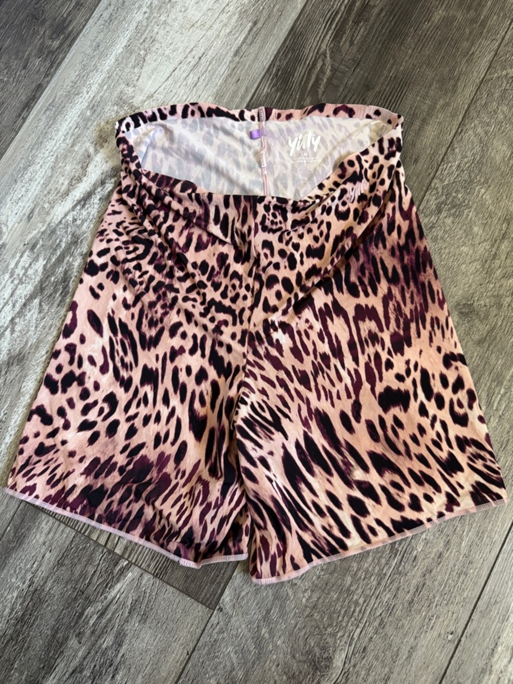 YITTY High-Waist Leopard Print Shorts in Light Pink and Black